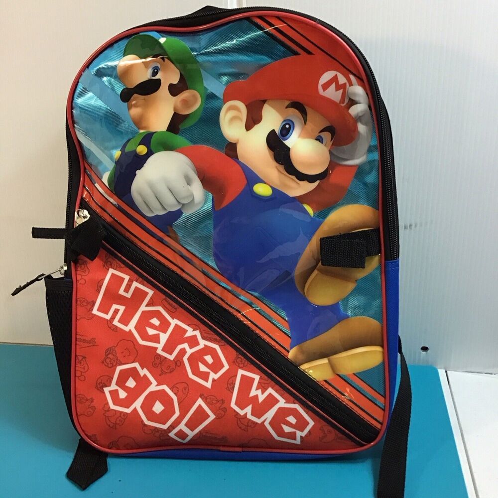Super Mario Here We Go Back Pack With Bonus Insulated Lunch Box Excellent Con